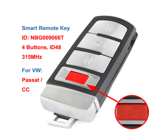 Smart Remote Car Key Fob 4 Buttons 315MHz ID48 for VW Passat 2006 2007 2008 2009 2010 2011 2012 2013 for CC, NBG009066T