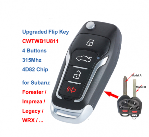 Upgraded Flip Remote Car Key Fob 315MHz 4D82 Chip 4 Button for Subaru Forester Impreza Legacy 2012-2017 FCC: CWTWB1U811