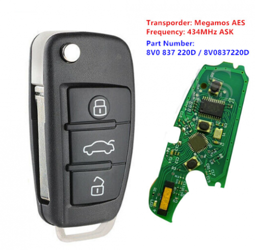 Remote System 8V0 837 220D 434MHz Keyless Remote Car Key Fob For Audi A3 S3 2012 2013 2014 2015 8V0837220D