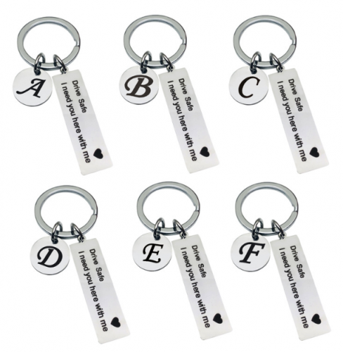 Custom A-Z 26 Initials Letter Engrave Drive Safe I need you here with me For Men Women Keychain Trinket Car Key Ring Jewelry