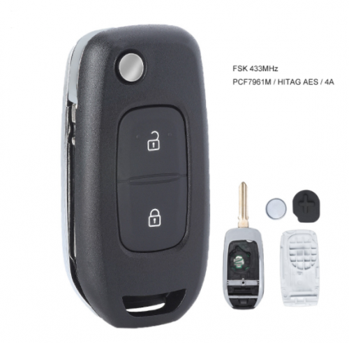 FSK 433MHz PCF7961M 4A Chip Flip Remote Key 2 Button Fob for Renault Dacia Logan 2 Logan II 2018 2019 2020