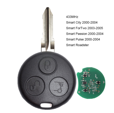 Remote Car Key Fob 3 Button 433MHz for BMW Smart Fortwo Forfour Roadster City Passion 2000-2005
