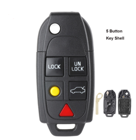 Flip 5 Button Remote Key Case FOB Replacement for VOLVO S60 S80 V70 XC70 XC90