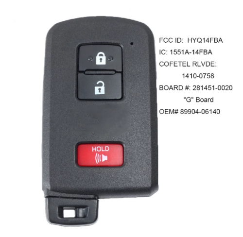 Smart Key Proximity Remote for Toyota RAV4 Prius C V FCCID: HYQ14FBA P/N: 281451-0020 G Board