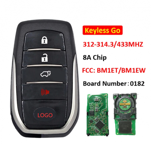 Keyless Go 3+1/4 Buttons Smart Remote Car Key 312-314.3Mhz 433Mhz 8A Chip FCC ID: BM1ET BM1EW For Toyota Fortuner 0182 Key Board