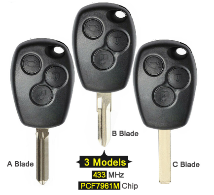 Remote Car Key Fob 3 Buttons 433MHz with PCF7961M HITAG AES Chip for Renault Trafic Vauxhall Vivaro Logan II Sandero II
