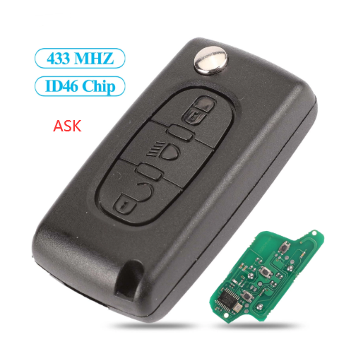 ASK/FSK 433Mhz ID46 For Citroen C2 C3 C4 C5 C6 C8 3 Buttons light Flip Remote Car Key Fob VA2/HCA Blade CE0523 Ce0536