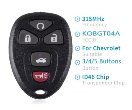 3/4/5 Buttons Keyless Entry Remote Key DIY For Chevrolet Cobalt/Malibu/Buick/Pontiac/Saturn Aura Fob 315MHz KOBGT04A