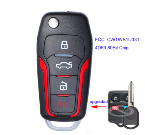 315 MHz 3+1 Buttons Flip Remote Key for Ford / Mercury / Lincoln 2000-2013 - CWTWB1U331  4D63 80Bit Chip 315MHz