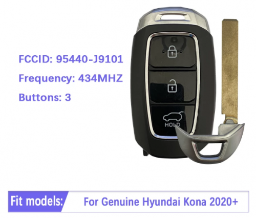 Original For Hyundai Kona 2020+ Smart Key, 3Buttons, 433MHz Part Number 95440-J9101 Keyless Go