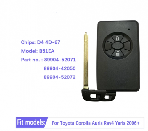 Aftermarket 2 Button 433Mhz Toyota Corolla Auris Rav4 Yaris 2006+ Smart Key B51EA 0780 PCB P1 D4 4D-67 89904-52071