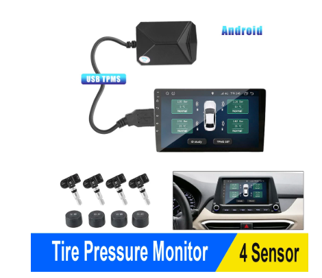 USB Android TPMS Car Tire Pressure Alarm Monitor System For vehicle Android player Temperature Warning with four sensors