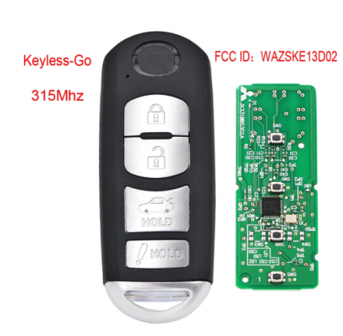 FSK 315MHz ID49 Chip  WAZSKE13D02 Replacement 4 Button Smart Remote Key Fob for Mazda 3 6 MX-5 Miata 2013-2019