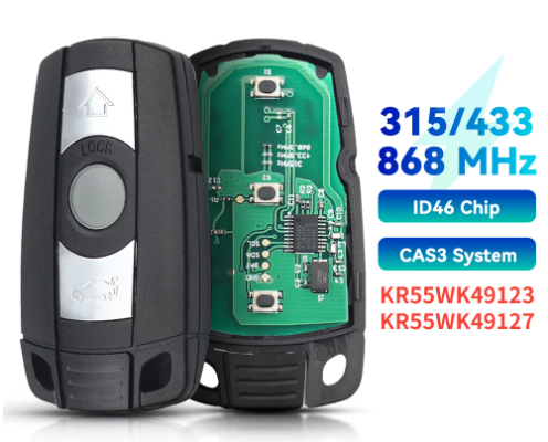 Remote Key 3B 315MHz/433MHz/868MHz for BMW 1/3/5/7 Series CAS3 X5 X6 Z4 Car Control Transmitter With Chip ID46 PCF7945 With Logo  KR55WK49127