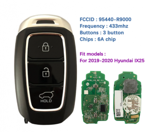 Original 3 Button Smart Key For 2019-2020 Hyundai IX25 1.5L Continuously Variable CVT Remote 433Mhz 6A Chip 95440-R9000