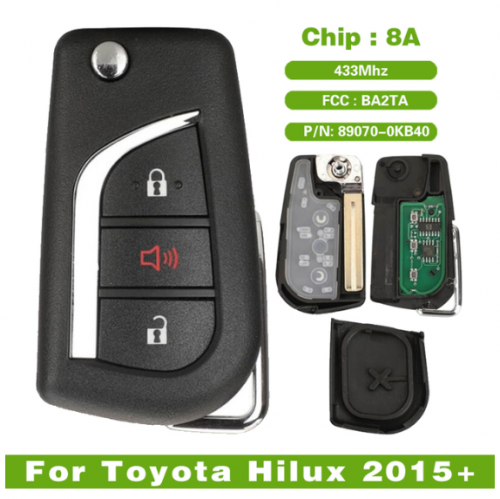 For Toyota Hilux 2015+ Flip Remote Key 433MHz 8A Chip FCC: BA2TA 89070-0KB40