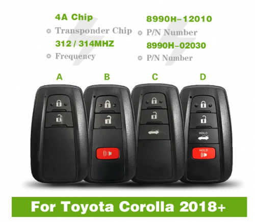 For Toyota Corolla 2018+ Smart Key HYQ14FBN 4A Chip 312/314Mhz P/N 8990H-12010