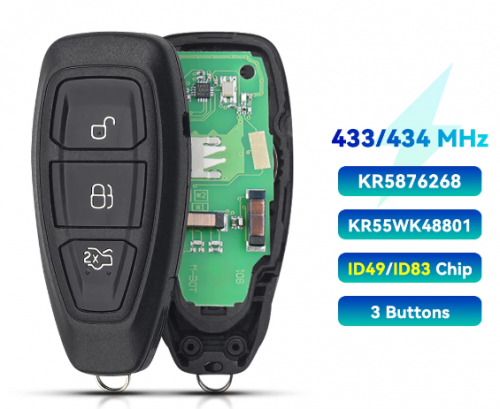 434/433MHz 4D83 Chip KR55WK48801 3 Buttons Car Key Remote Control Key for Ford Focus C-Max Mondeo Kuga Fiesta B-Max