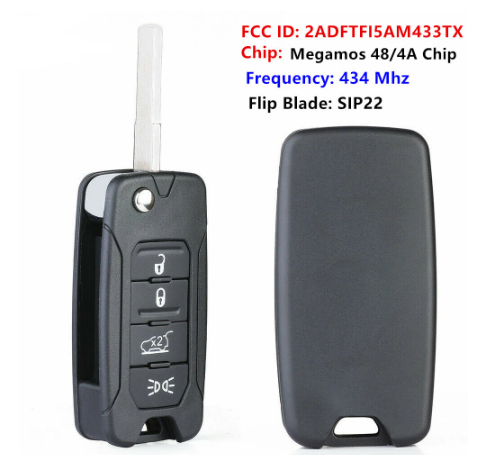 4 Button Flip Remote Car Key 433.92MHz Fob for Jeep Renegade 2016-2018 with Megamos AES Chip 2AD FTF I5A M433TX board OEM