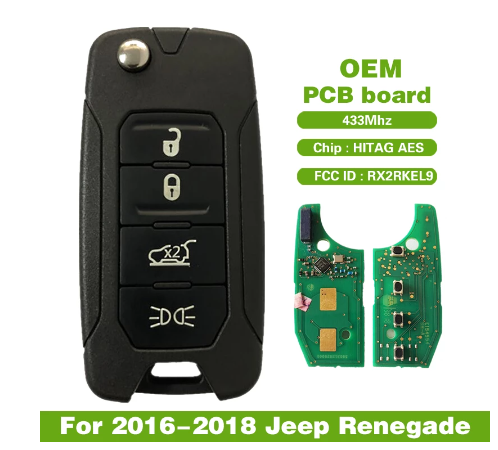Original PCB Board For 2016-2018 Jeep Renegade Smart Remote Key Fob HITAG AES 433MHz FCC :RX2RKEL9