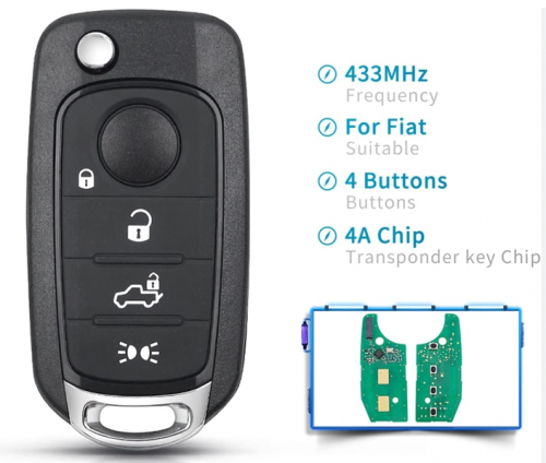 Fiat EGEA Flip Remote Key 4 Buttons 433MHz Megamos AES Transponder