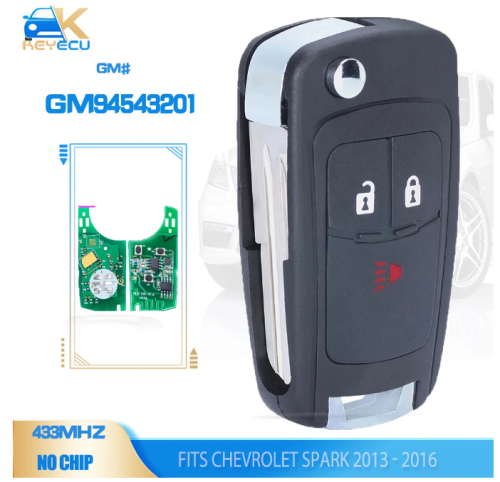 OEM GM94543201 Flip Remote Key FOB 3 Button 433Mhz NO CHIP for Chevrolet Spark 2013 2014 2015 2016