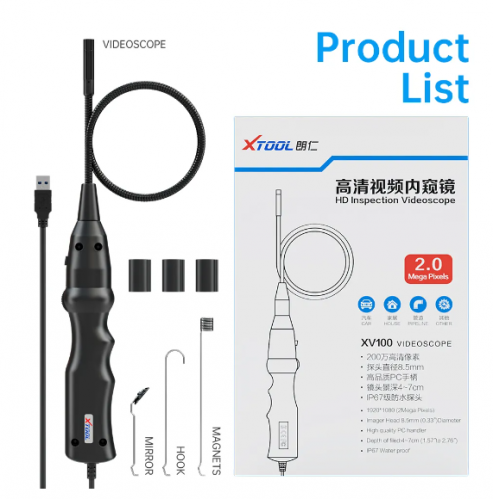 8.5mm XTOOL XV100 HD Flexible Snake Inspection Videoscope for XTOOL PAD tablet 1080P IP67 Waterproof 8 LEDs adjustable Endoscope