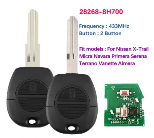 2 Buttons Key For Nissan Patrol Navara X-Trail Serena Primera Micra Almera Remote 28268-8H700 433MHz NO Chip