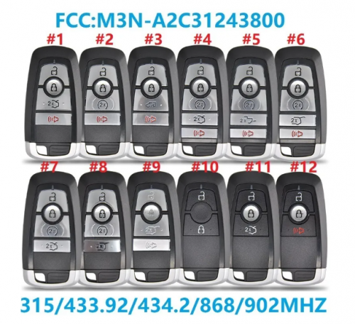 Ford Mondeo Fusion Mustang Cobra Raptor Lincoln FCC:M3N-A2C31243800 315/434/868/902MHZ Key Smart Keyless Go No Logo