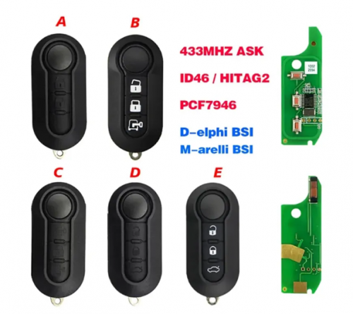 Remote Key For Fiat MPV Bravo 500 Doblo Qubo Grande Punto Dodge Ram 433.92Mhz ID46 Chip Delphi Marelli BSI System LTQF12AM433TX