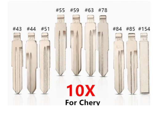 10pcs Car Flip KD Key Blade #43 44 51 55 59 63 78 84 154 for Chery A1 A3 A5 E5 Fulwin2 Elegant Tiggo Cowin QQ3 QQ6 A21 M11