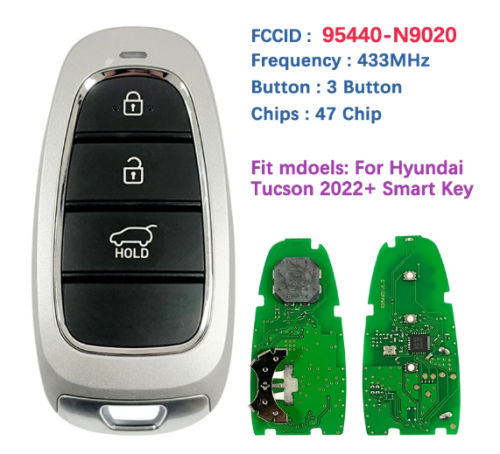3 Buttons Key For Hyundai Tucson 2021+ Smart Keyless Go Remote Key 433MHz 47 Chip 95440-N9020 FOB-4F25 No Logo