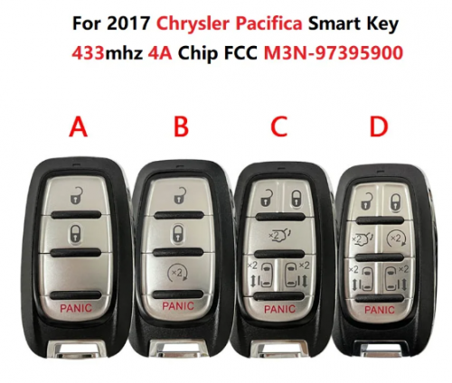FCC M3N-97395900 For 2017 Chrysler Pacifica 433mhz 4A Chip Smart Key Fob Keyless Go Remote PN 68238689 No Logo
