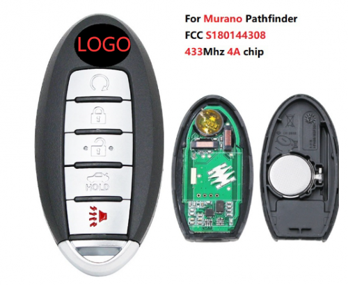 FCC S180144308 Key For Nissan Murano Pathfinder 2016~2018 5 Button 433Mhz 4A Chip KR5S180144014 With Logo