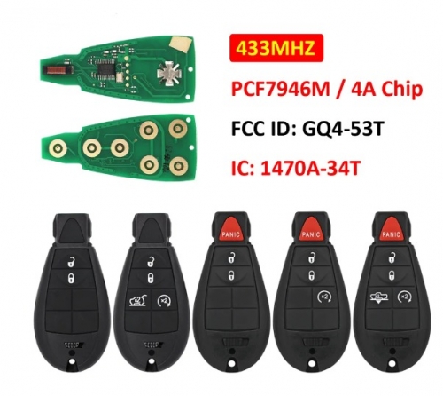 2/3/4/5 Button Fobik Remote Key 433MHz PCF7946M 4A Chip FCC ID: GQ4-53T for Jeep Cherokee Sport KL 2014 2015 2016 2017 2018 2019