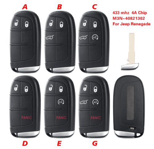 Original Smart Key For Jeep Renegade Compass Remote Control 433mhz 4A Chip Keyless Entry SIP22 Blade M3N-40821302 With Logo
