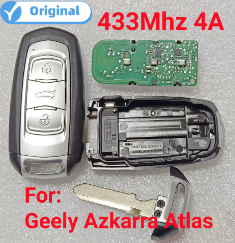 Original 3 Buttons Smart Key For Geely Azkarra Atlas 433Mhz ID4A Chip CMIT 2015OP4509 SKG1A With Logo