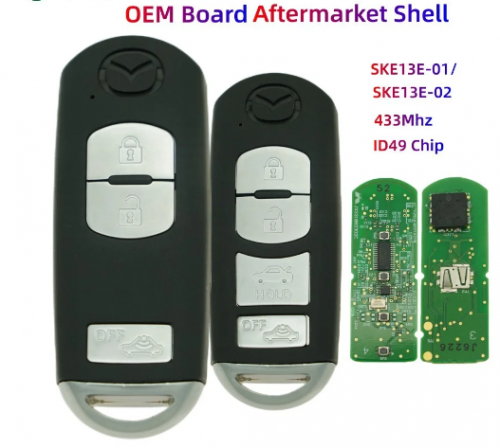 OEM Board Aftermarket Shell 3/4 Buttons Smart Remote Key 433Mhz ID49 Chip for Mazda 3 6 MX5 SKE13E-01/SKE13E-02 With Logo