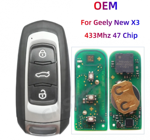 Original Smart Remote Key For Geely X3 433Mhz 47 Chip 3 Buttons With Uncut Blade With Logo