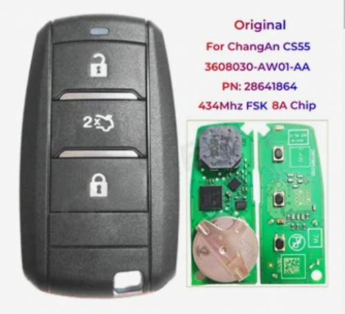 Original Smart Remote Key  3608030-AW01-AA For Changan CS55 434Mhz FSK 8A Chip S05328A PN: 28641864 With Logo