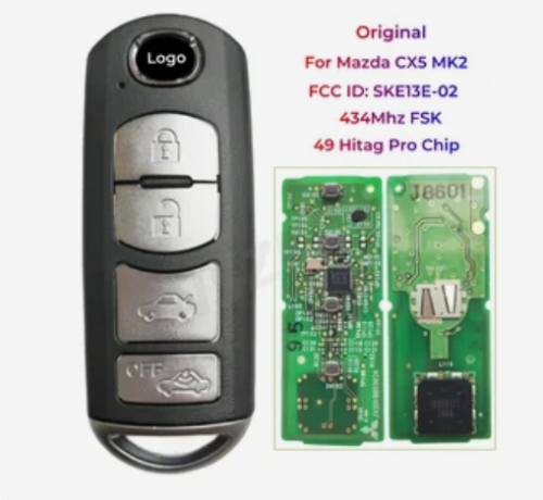 Original Smart Remote Key  FCC ID: SKE13E-02 434Mhz FSK 4 Buttons 49 Hitag Pro For Mazda CX5 MK2 PN: GRR5-675RY With Logo