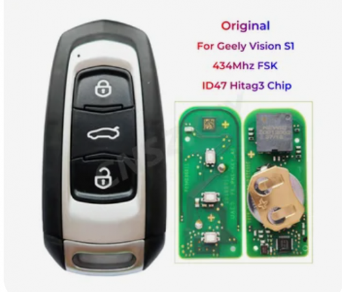 Original Smart Remote Key For Geely Vision S1 434Mhz FSK ID47 HITAG3 Chip 3 Buttons With Blade With MAPLE LOGO