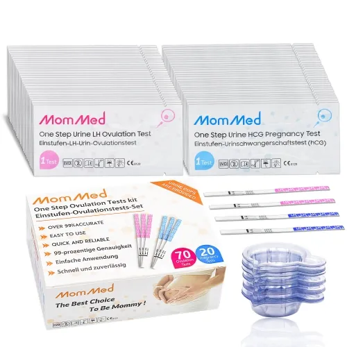 HCG20-LH70 Ovulation and pregnancy test strips, home ovulation test kit includes 20 pregnancy tests, 70 ovulation test strips and 90 urine cups