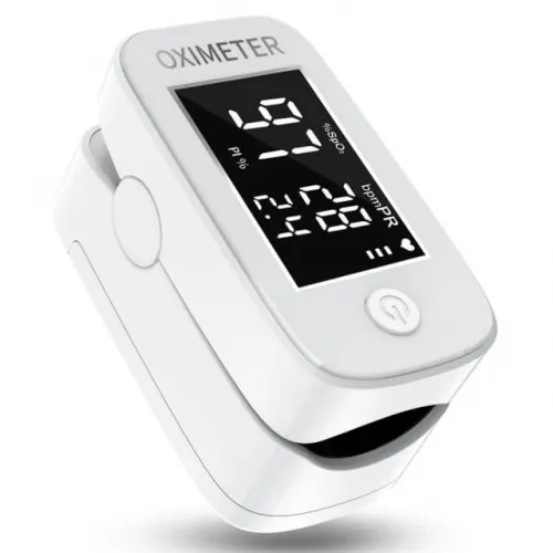 Pulse oximeter, finger oxygen saturation meter for measuring pulse, heart rate and SpO2 values, oximeter with LED display.