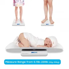 Baby Scale, Multi-Function Toddler Scale, Pet Scale, with Hold Function, Blue backlight, Weight(Max: 220 Pound) and Height Track (Max: 24inch)