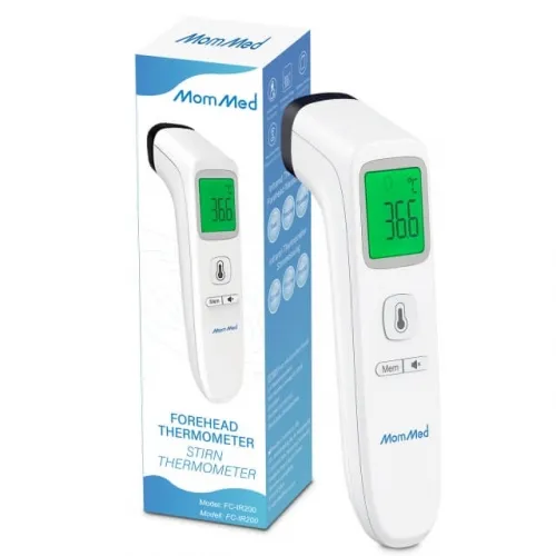 MomMed Termómetro de frente, termómetro digital infrarrojo sin contacto para adultos y niños, termómetro digital con pantalla LCD, termómetro con pist