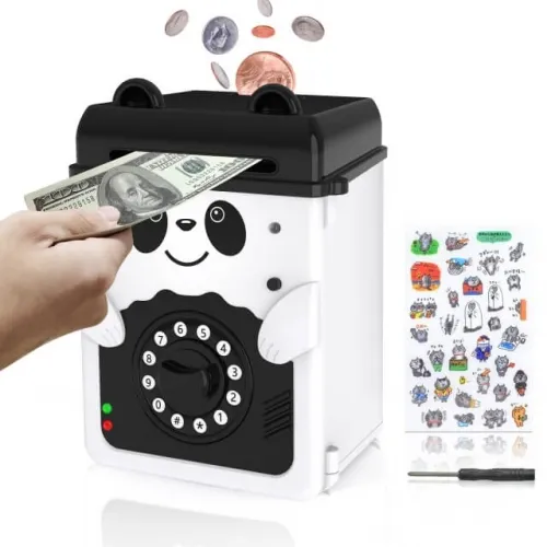 MOMMED Piggy Bank, Money Bank, Mini ATM Saving with Password, Electronic Piggy Bank for Boys Girls and Adults, Panda ATM Piggy Bank for real money, Co