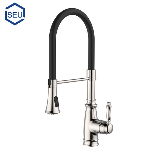 brushed nickel black pipe pull down kitchen faucet with sprayer