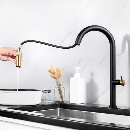cUPC matt black and brushed gold magnetic docking SUS304 flexible swivel single handle hot clod pull out kitchen mixer faucet
