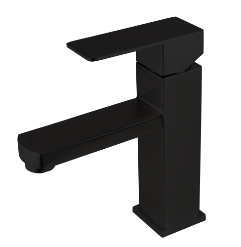 Square Flat Line Style Dark Matte Black Lavatory Hot and Cold Mixer Tap Basin Sink Faucet for City Building Running Water Supply